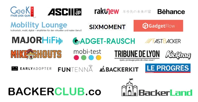 Logos des médias ayant couvert SPARK : Tribune de Lyon, Le Progrès, MajorHiFi, GadgetFlow, ASCII Japan, Behance.